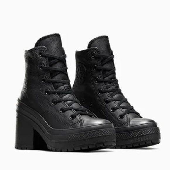 Converse | Chuck 70 De Luxe Heel Black Leather Platform Chunky Sz 7 A06145C - Picture 3 of 16